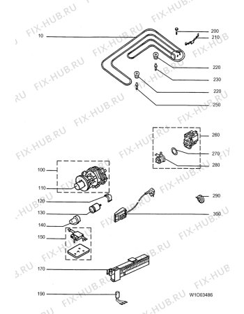Взрыв-схема посудомоечной машины Aeg F50501 - Схема узла W10 Heater, pump, other electric, DGN O